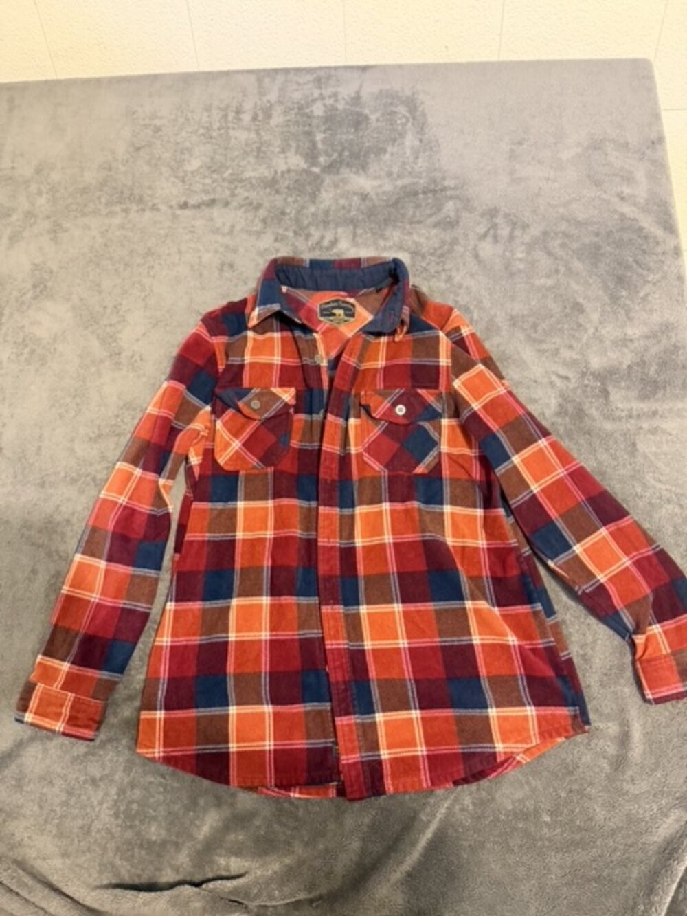 Freedom Foundry Flannel Shirt Mens Large Orange Navy Plaid
